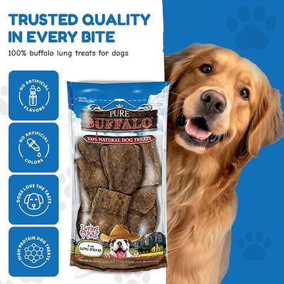 Loving Pets Pure Buffalo Lung Steaks – Natural Single Ingredient Buffalo Dog Treats – High Protein Chewy Dog Snacks for Everyday Reward – Grain Free, Long-Lasting Treats for Small, Medium & Large Dogs