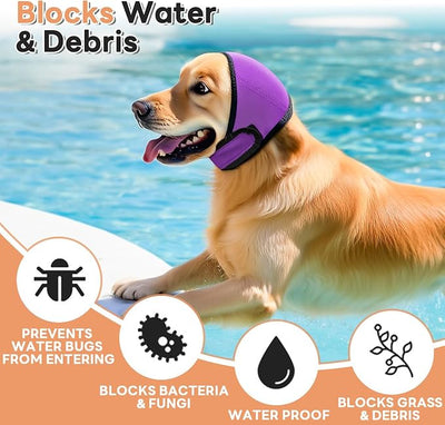 Dog Ear Muffs Noise Protection, No-Shake Ear Wrap for Hematoma Care, Bathing, Drying, Swimming & Noise Anxiety Relief (Purple, Large)