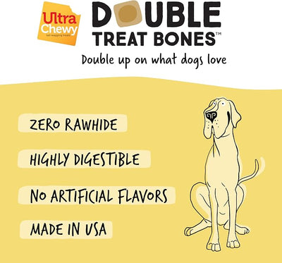 Ultra Chewy Yogurt with Banana Double Treat Bones: Long-Lasting Dog Treats Made in USA for Large and Small Breeds, Highly Digestible, Ideal for Aggressive Chewers (24 Count)