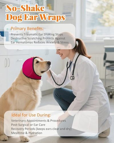 Dog Ears Cover, Dog Ear Muffs Noise Protection, Adjustable No Shake Ear Wrap Comfortable Quiet Dogs Calming Hood Blow Drying Headband Wraps (Fuchsia, Large(Head Circle:18"-24"))