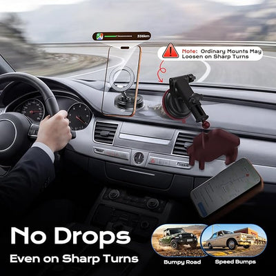 NeverDrop Magsafe Car Mount [2 Bases for Any Surface | 118+LBS Ultra Grip | 2400gf Strong Magnetic] 360° Adjustable Car Phone Holder, Phone Holders for Your Car for All Smartphones, Carbon Fiber