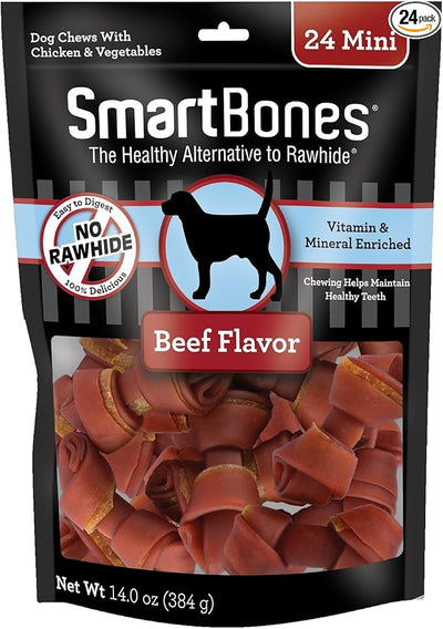 SmartBones Mini Chews With Real Beef 24 Count, Rawhide-Free Chews For Dogs