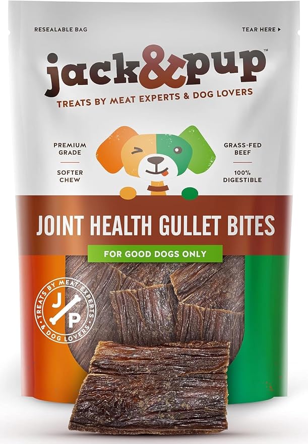 Jack&Pup Beef Gullet Bites (1 LB) Gullet Jerky for Small, Medium Dogs, Single Ingredient Beef Esophagus Dog Treats for Puppies