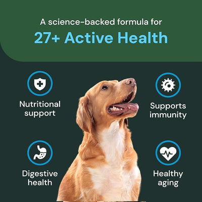 VetriScience Veterinary Strength 27+ Active Health Chews - Comprehensive Dog Multivitamin for Dog Health & Wellness - Digestive Support - Duck Flavor - 60 Count