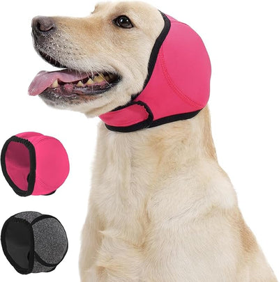 Dog Calming Hoodie Quiet Ear Cover for Noise Protection Anxiety Relief Ear Muffs, No Shake Ear Wraps for Dogs, Swim Cap Bath Blow Drying Headband Wraps for Ear Hematoma Groom Fireworks(Pink, Small)