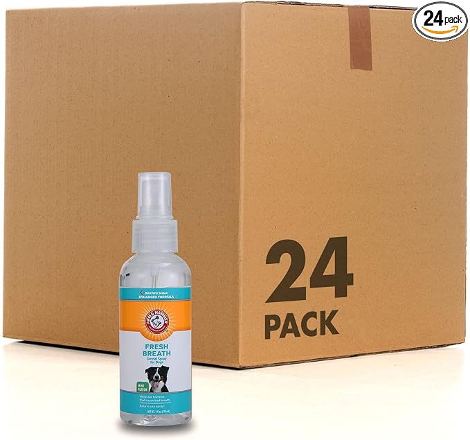 Arm & Hammer for Pets Dog Oral Care Spray Mint Flavor Breath Freshener Baking Soda Brushless Plaque Tartar Support 4 FL OZ 24 Pack