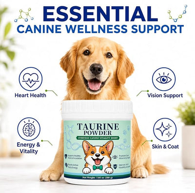 Taurine Powder for Dogs, Doggy Taurine Supplement, Supports Heart Health, Vision, Skin & Coat, Boosts Energy & Daily Wellness, with Dosing Spoon, 200 Grams