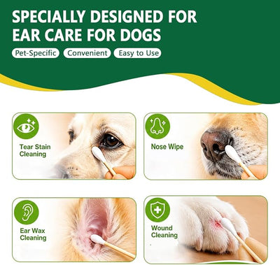 200PCS Long Cotton Swabs in Storage Box,6 Inch Long Cotton Swab with Bamboo Handle for Dogs and Cats - Lint Free,Gentle and Soft Cotton,Ear Swabs Specially Designed for Dogs Ear Cleaning