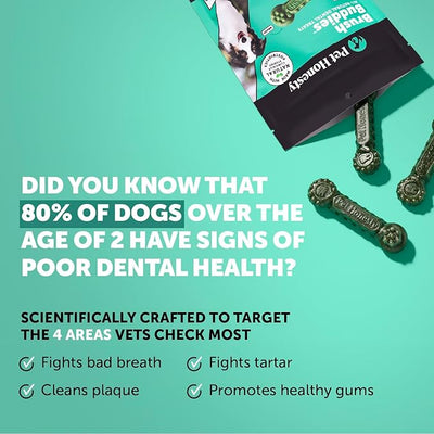 Brush Buddies Long Lasting Dog Dental Chews - All Natural Dental Sticks for Teeth Cleaning Plaque Off + Tartar Remover for Dogs - Dog Dental Treats + Breath Freshener - Medium Sized Dogs (15 Count)