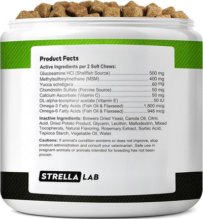 Glucosamine Treats for Dogs - Joint Supplement w/Omega-3 Fish Oil - Chondroitin, MSM - Advanced Mobility Chews - Joint Pain Relief - Hip & Joint Care - Chicken Flavor - 120 Ct - Made in USA