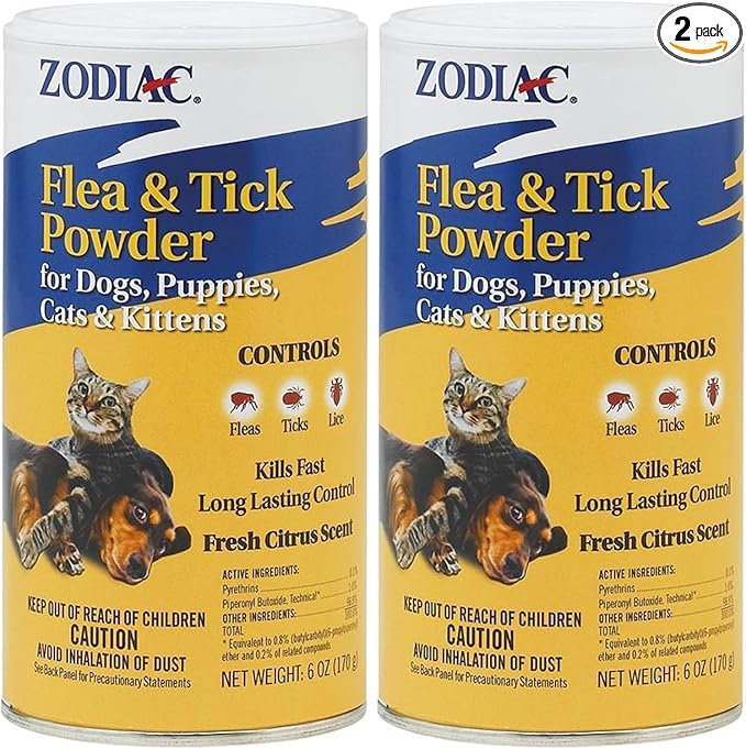 Zodiac Flea & Tick Powder for Dogs, Puppies, Cats & Kittens Beige Small (Pack of 2)