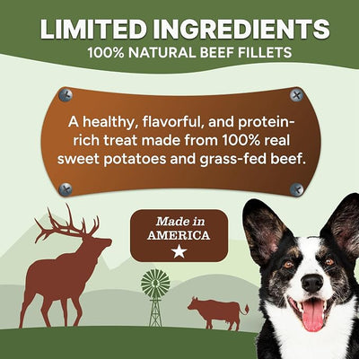 Gaines Family Farmstead Beef & Sweet Potato Fillets for Dogs 3 Pack - 8 oz Bags, All-Natural, Grain-Free, Healthy Dog Treats for All Ages & Breeds, Made in USA