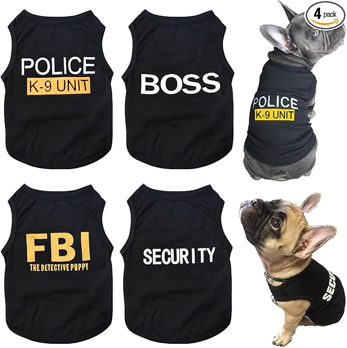Dog Shirts 4 Pack Cat Apparel Costumes for Cosplay，Breathable Pet T-Shirts，Summer Clothes K9 Security Boss FBI Vest for Dogs Puppy Boy Girl (Small)