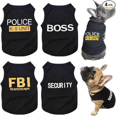 Dog Shirts 4 Pack Cat Apparel Costumes for Cosplay，Breathable Pet T-Shirts，Summer Clothes K9 Security Boss FBI Vest for Dogs Puppy Boy Girl (Small)