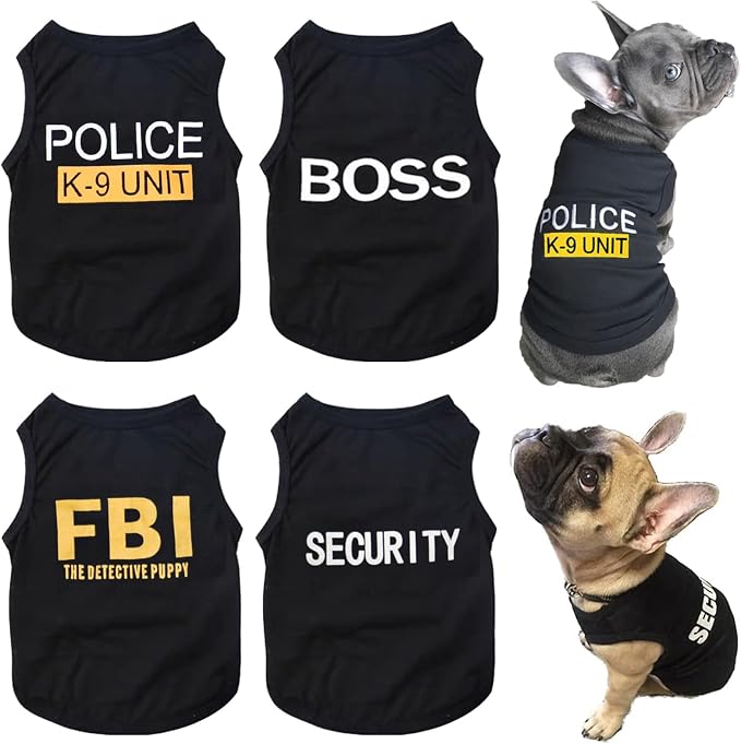 Dog Shirts 4 Pack Cat Apparel Costumes for Cosplay，Breathable Pet T-Shirts，Summer Clothes K9 Security Boss FBI Vest for Dogs Puppy Boy Girl (2X-Large)