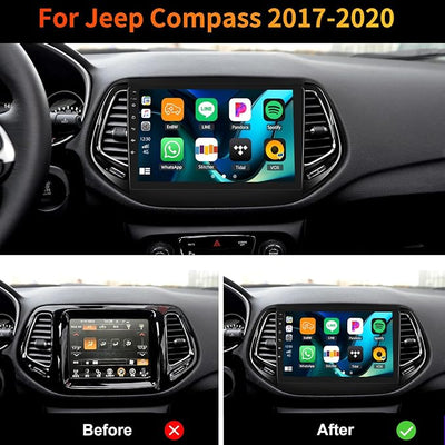 [4+64G] 8-Core Qualcomm Android 15 Car Radio Stereo for Jeep Compass 2017-2020 with Wireless Carplay&Android Auto,10.1 Inch Car Radio with Mirror Link Bluetooth 5.1 FM/RDS DSP WiFi GPS SWC
