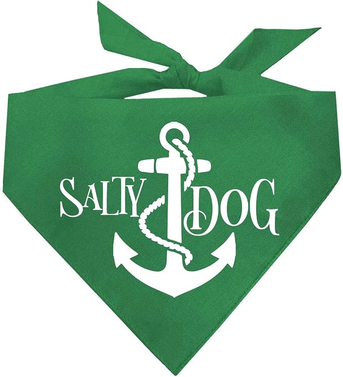 Salty Dog Dog Bandana 100% Cotton Adjustable Triangle Summer Vacation Beach Pool | Green, One Size (100)