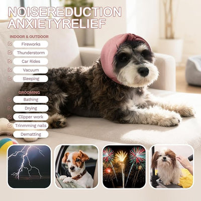 Ear Muffs for Dogs,Warm Winter Head Wrap Calming Hoodie,No Shake Anxiety Relief Pet Covers Ear Noise Protection Vest for Dogs Thunder Fireworks,Vet Visits,Grooming(Reddish Brown,M)