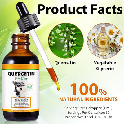 ALIVO Quercetin for Dogs, Dog Quercetin Liquid Drops Supports Dogs Allergy Relief, Dog Herbal Supplement - Pet SuppliesQuercetin for Dog Itch Remedies - 60 ml / 2 fl.oz