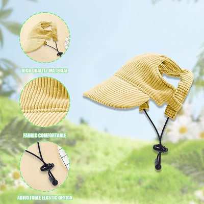 Dog Baseball Cap, Dog Cat Summer Beach Visor Hat with Ear Holes, Adjustable Puppy Sunbonnet Headdress (Yellow, Small)