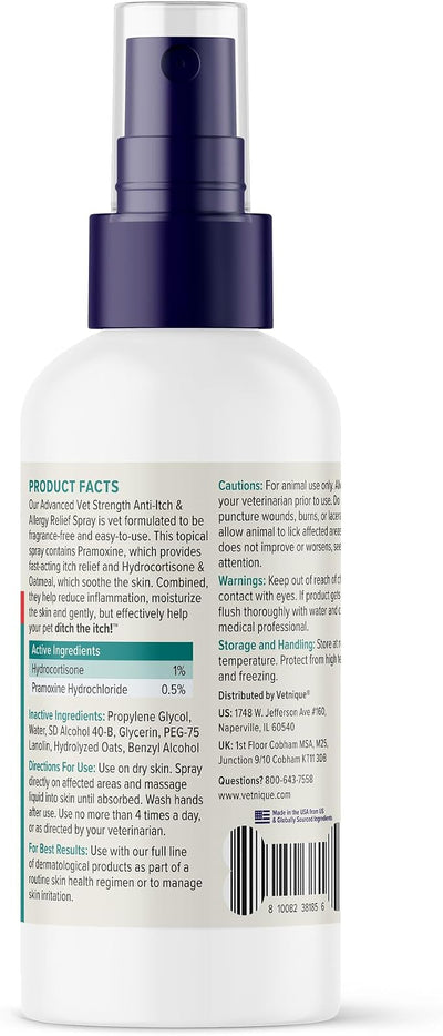 Vetnique Dermabliss Hydrocortisone Anti Itch Spray for Dogs & Cats (4oz) | 1% Hydrocortisone Dog Spray, Dog Allergy Relief & Cat Allergy Relief, Itch Relief for Dogs, Hot Spot Itch & Skin Irritation