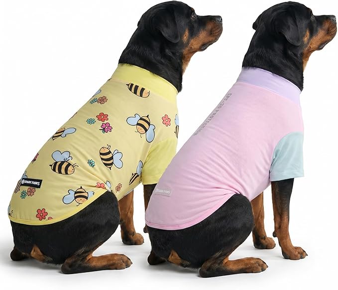 Spark Paws Sunblock Dog T-Shirt, SPF30 Protection, Lightweight Breathable Quick Dry for Dogs with Sensitive Skin - Bees & Gelato (Set of 2) - Size 4XL