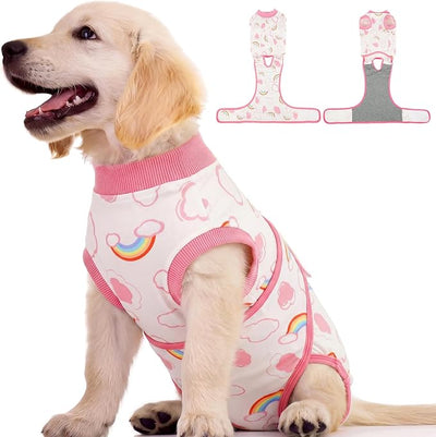 Kuoser Dog Surgery Recovery Suit, Soft Breathable Dog Recovery Suit for Female Spay Male Nueuter, Anti Licking Puppy Onesie Pet Surgical Suit for Dogs Abdominal Wounds Skin Disease, Rainbow XS