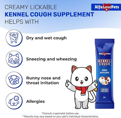 Dry & Wet Kennel Cough Medicine for Dogs and Cats: Effective Supplement for Sneezing, Allergies, and Runny Nose – Lickable Dog Cough Medicine for Breathing Care – 10 Sticks x 5 g