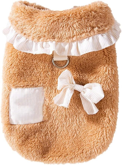 Lace Bow Decoration Puppy Coats Fleece Winter Dog Shirts Winter Dog Coats for Small Medium Dogs for Chihuahua Yorkie Teacup Dog Christmas Outfit