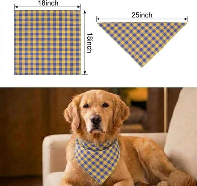 Cotton Linen Dog Bandanas 1 Pack, Plaid Checkered Bandana for Large Dogs, Soft Breathable Classic Dog Apparel & Accessories (Yellow Plaid, Large)