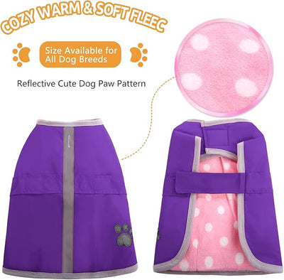 Queenmore Dog Winter Coat, Cold Weather Fleece Jacket for Dogs, Waterproof Reflective Reversible, for Small, Medium and Large Dogs (Purple, XS)