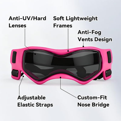 Enjoying Dog Sunglasses Extra-Small to Small Breeds, Dog Goggles UV Protection, Driving Eye Protection for Little Dogs, Breathable Windproof Dustproof Anti-Fog, Adjustable Straps, Style Pink