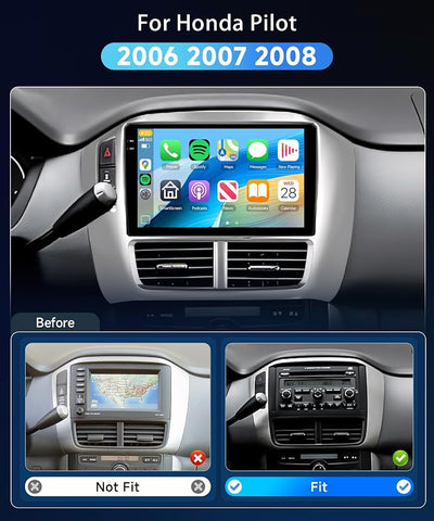 [4G+128G] Car Stereo for Honda Pilot 2006 2007 2008 with 5GWiFi/Android 15/Wireless Carplay Android Auto,9" Incell Touch Screen Radio,GPS/EQ DSP/Bluetooth5.0/SWC/AHD Backup Camera