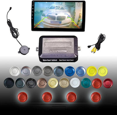 LCD Parking Sensor Kit - Displays Data on Original Screen, Easy Rear Installation, Compatible with All Camera Formats (AHD, CVBS), 18 Probe Colors to Match Any Vehicle（Red）