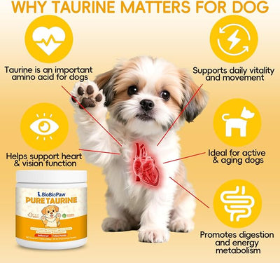 Pure Taurine for Dogs Taurine Powder Supplement for Pet Puppy 500mg Unflavored Easy-to-Mix Taurine Supplement for Doggy Supports Immune Heart Vision Skin & Coat Vitality Made in USA 200 Grams