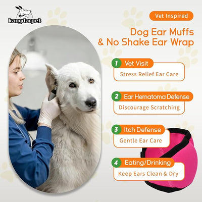 Upgraded Dog Ear Muffs for Noise Protection & Anxiety Relief, Adjustable No Shake Ear Wrap for Firework, Hematoma, Bathing, Swim, Grooming and Force Drying (Fuchsia, M(Head Size:14"-19"))