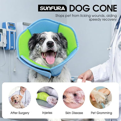 Dog Cone - Soft Cone for Dogs to Stop Licking, Pet E-Collar Alternative After Surgery, Adjustable Pet Recovery Collar for Wound Healing, Light Blue Medium