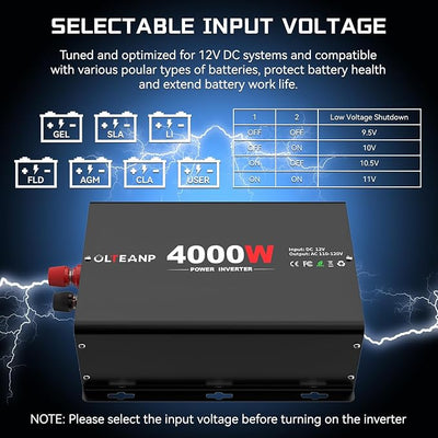 OLTEANP 4000 Watt Power Inverter 12V DC to 110V AC Car Inverter with 4 AC Outlets, 30W Type-C Port, 3.1A USB Port, Remote Controller on LCD Screen, Peak 8000W Car Converter for Truck,Vehicles,Trip