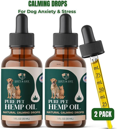 Pure Pet Hemp Oil for Dogs and Cats | Helps with Anxiety, Pain, Stress, Sleep, Seizures, Skin & Coat Health | Calming Drops | 100% Natural 1-Ingredient Liquid Hemp Oil | 2 Pack