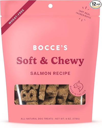 Bocce's Bakery Oven Baked Salmon Recipe Treats for Dogs, Wheat-Free Everyday Dog Treats, Made with Real Ingredients, Baked in The USA, Natural Soft & Chewy Cookies, Salmon, 6 oz (Pack of 12)