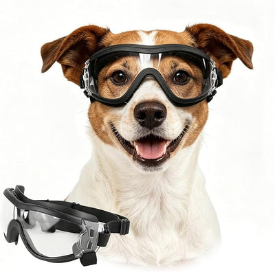 Enjoying Clear Dog Goggles Medium-Small Breed, UV Protection Dog Sunglasses for Medium Dogs, Windproof Dust-Proof, Dog Eye Protection for Outside Cycling Driving, Adjustable Straps, Clear