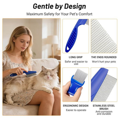 7 Pack Flea Comb Set for Cats and Dogs, Stainless Steel & Plastic Pet Grooming Combs with Dog Eye Comb & Tear Stain Comb, Flea Comb for Small Dogs, Puppy Comb, Tick Comb, Cat Flea Comb Grooming Kit