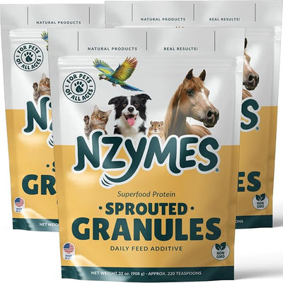 Nzymes® Sprouted Granules 2LBS (3 Pack) for Dogs, Cats, Horses, and Companion Pets. Raw Super-Food Protein and Antioxidant Nutrition. - 220 Servings - Made in the USA