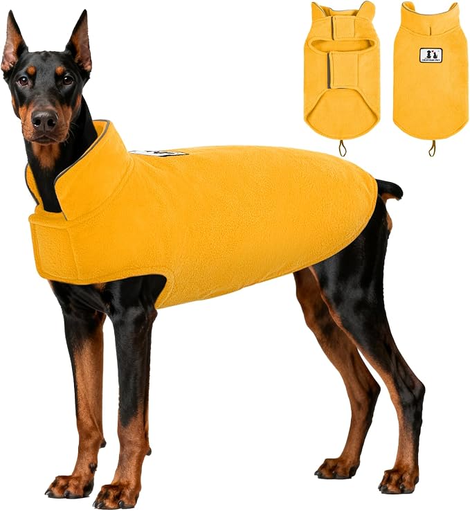 DENTRUN Reversible Dog Coat - Windproof Polar Fleece Vest with Reflective Neck Strips, Hook & Loop Closures, Easy-On Cold Weather Jacket for Extra Large Dogs Winter Gear, XXXL