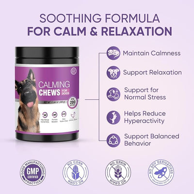 Calming Chews for Dogs 200pc Dog Calming Treat and Bites with Melatonin - Anxiety and Stress Relief Treats for Dogs Puppy Sleep Aid Calm Dog with Noise,Thunder, Barking, Separation,Chewing