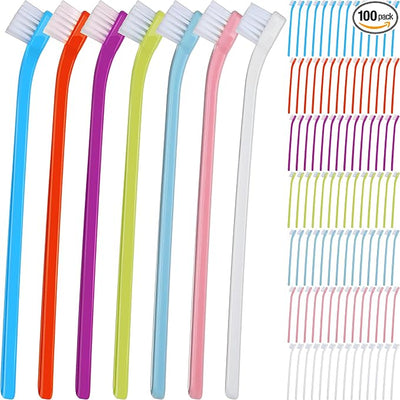 Tioncy 100 Pcs Small Dog Toothbrush Bulk Pack Long Handle Pet Toothbrushes with Soft Bristles, Dental Care Teeth Cleaning Kit for Small Breed Dogs, Cats, and Puppies (7 Colors)