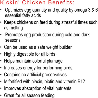 Healthy Coat Kickin' Chicken Feed Supplement: 2.5 Gallon. Plumage, Skin, Molting, Egg, Immune System, Energy