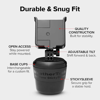 WeatherTech CupFone, Universal Cup Holder Phone Mount for Cars – Adjustable & Secure Fit, Hands-Free Phone Holder with Open Access for Charging – Compatible with iPhone, Android - Metal Knobs, Red
