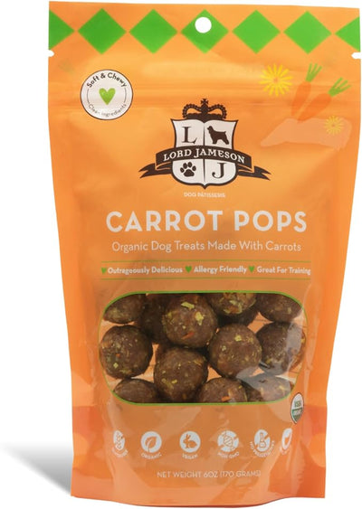 Lord Jameson Carrot Pops 6 oz: Organic Soft & Chewy Dog Treats | Natural Puppy & Senior Treats | Easy Chew Hypoallergenic Dog Snacks | Gourmet Healthy Training Treats for Small & Large Dogs