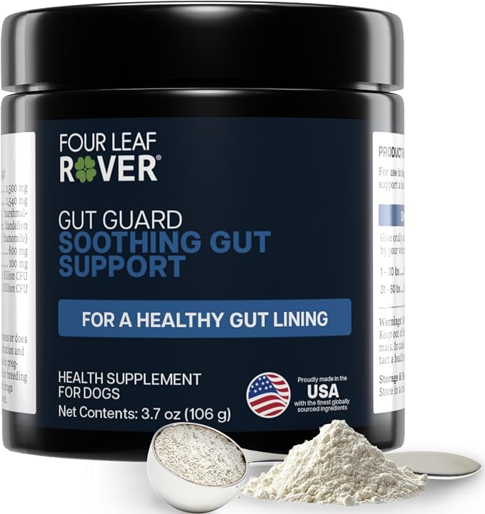 Four Leaf Rover Gut Guard - Dog Probiotics, Prebiotics, and Organic Herbs for Gut Health and Immune Support - Veterinarian Formulated - 30 Day Large Dog Supply